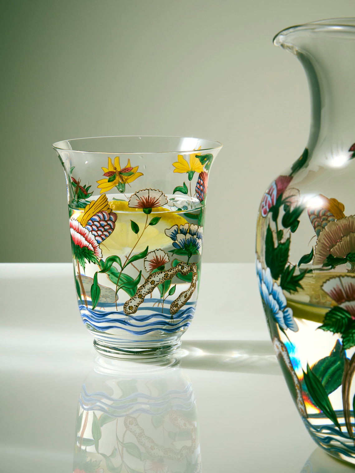Lobmeyr - Chinese Flowers Hand-Blown Crystal Water Tumbler - Blue - ABASK
