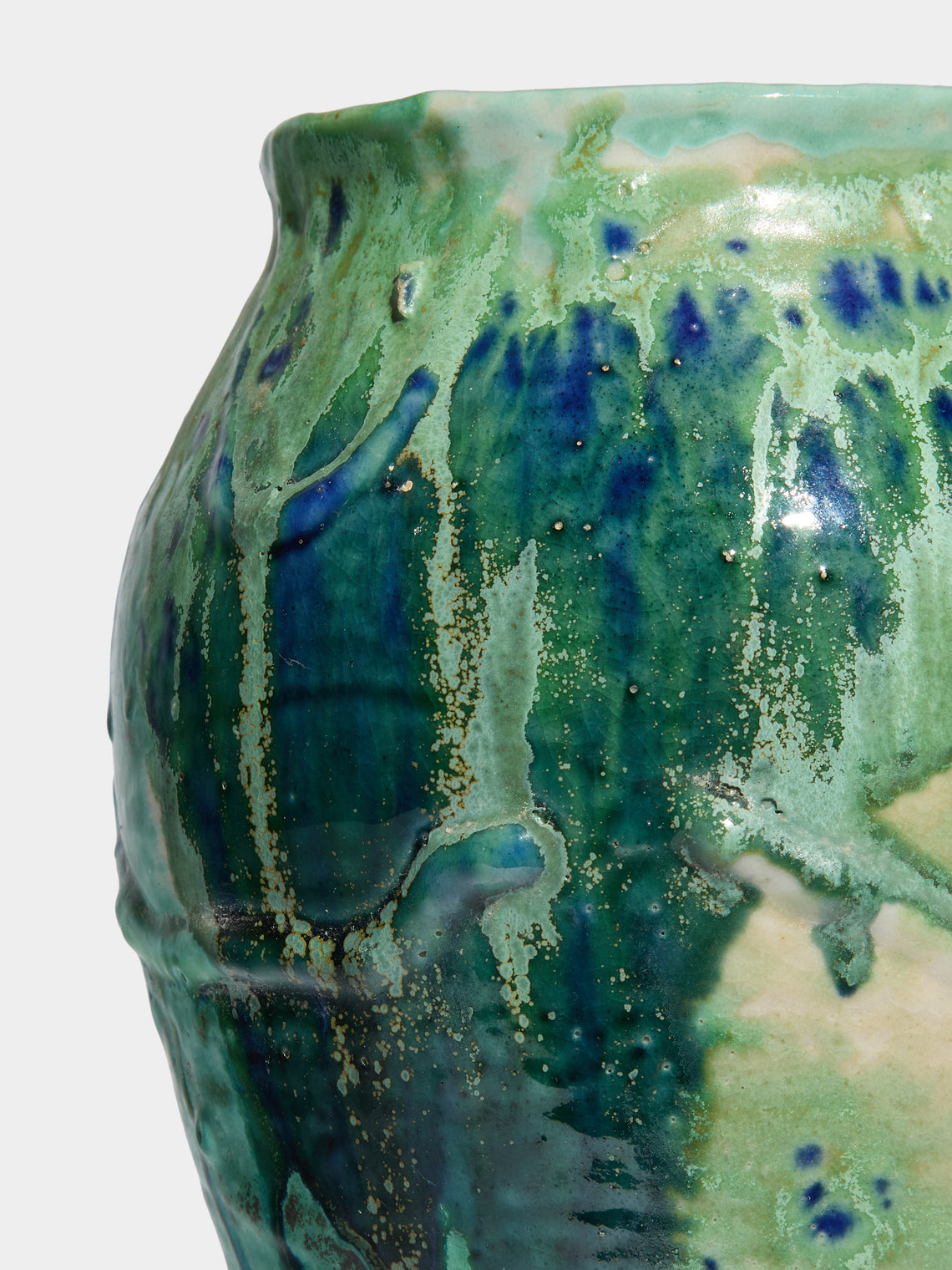 Antique and Vintage - Mid-Century Ceramic Vase (7in/18cm) - Green - ABASK