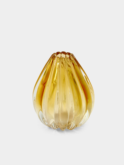 Antique and Vintage - 1942 Flavio Poli for Seguso Vetri d'Arte Murano Glass Vase (5.5in/14.5cm) - Yellow - ABASK - 