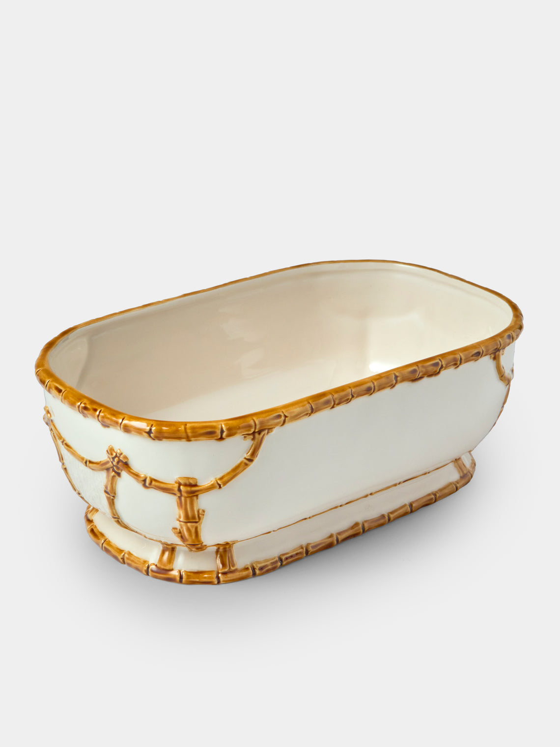 Verdolini - Bamboo Hand-Painted Ceramic Deep Serving Dish - White - ABASK - 