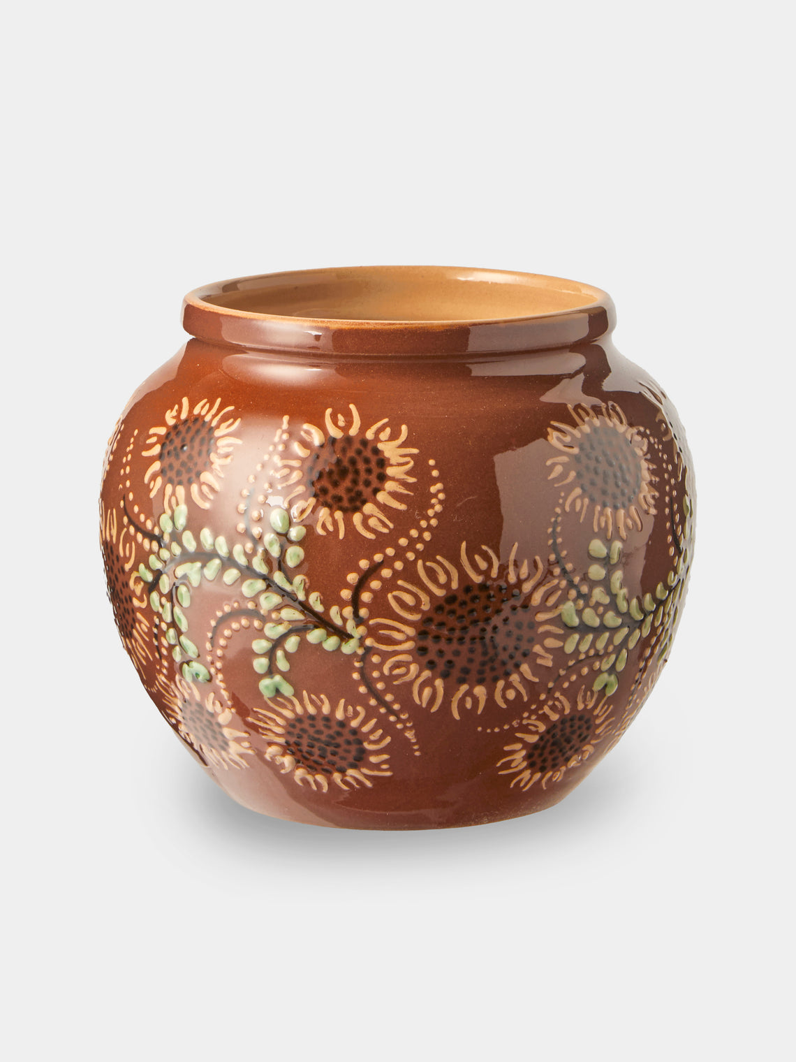 Poterie d’Évires - Flowers Hand-Painted Ceramic Vase (6.5in/17cm) - Light Brown - ABASK - 
