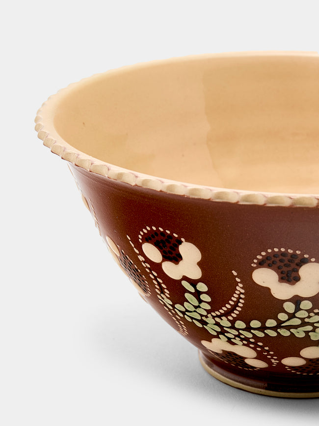 Poterie d’Évires - Flowers Hand-Painted Ceramic Small Fluted Serving Bowl - Light brown - ABASK