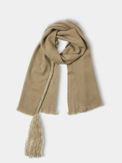 Norlha - Nomad Classic Yak Skinny Braided Scarf (71in/1.8m) - Ivory - ABASK - 