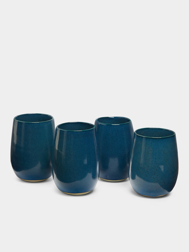 Mervyn Gers Ceramics - Hand-Glazed Ceramic Short Cups (Set of 4) - Blue - ABASK
