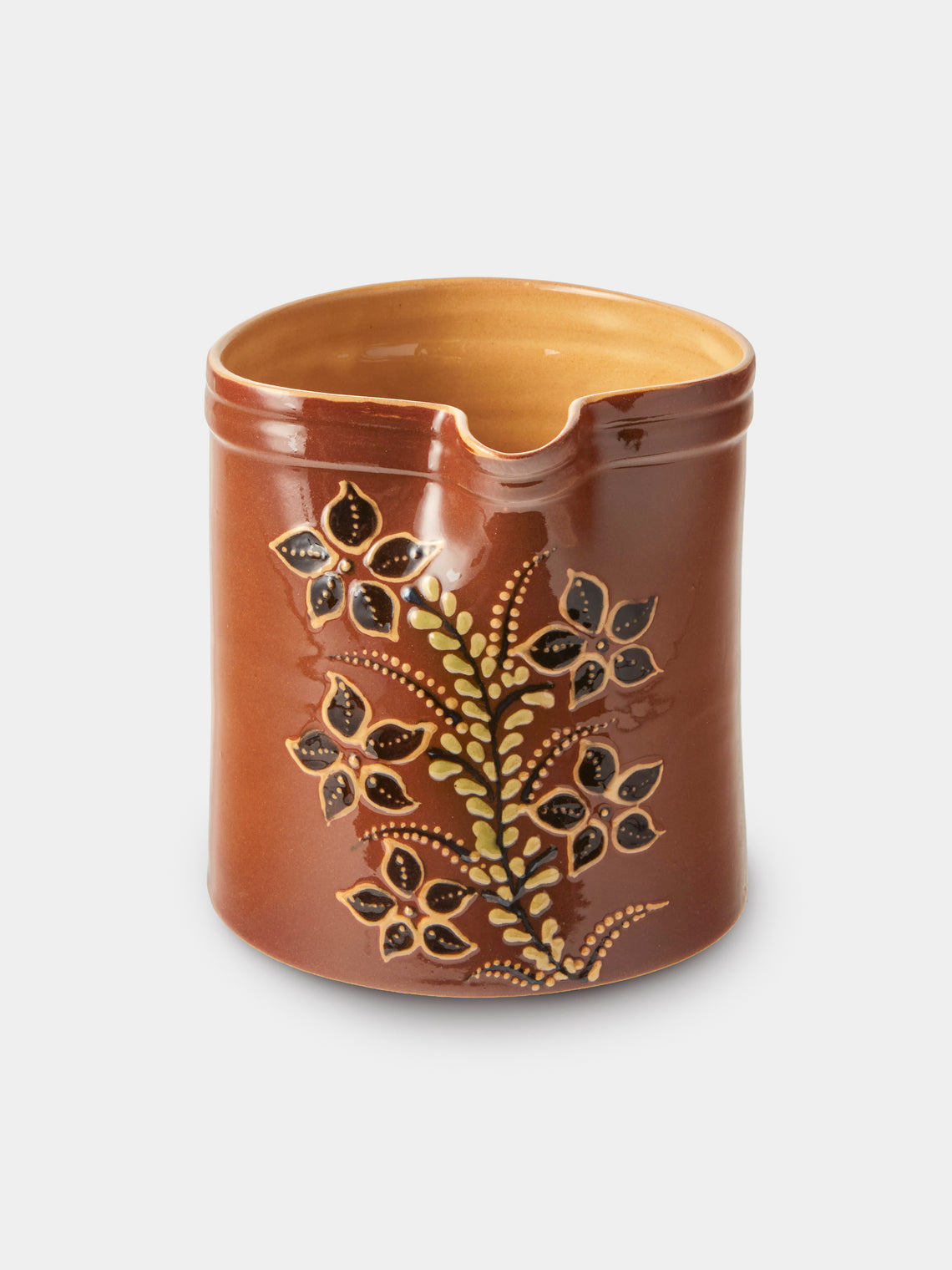 Poterie d’Évires - Flowers Hand-Painted Ceramic Straight-Edge Medium Jug - Light Brown - ABASK