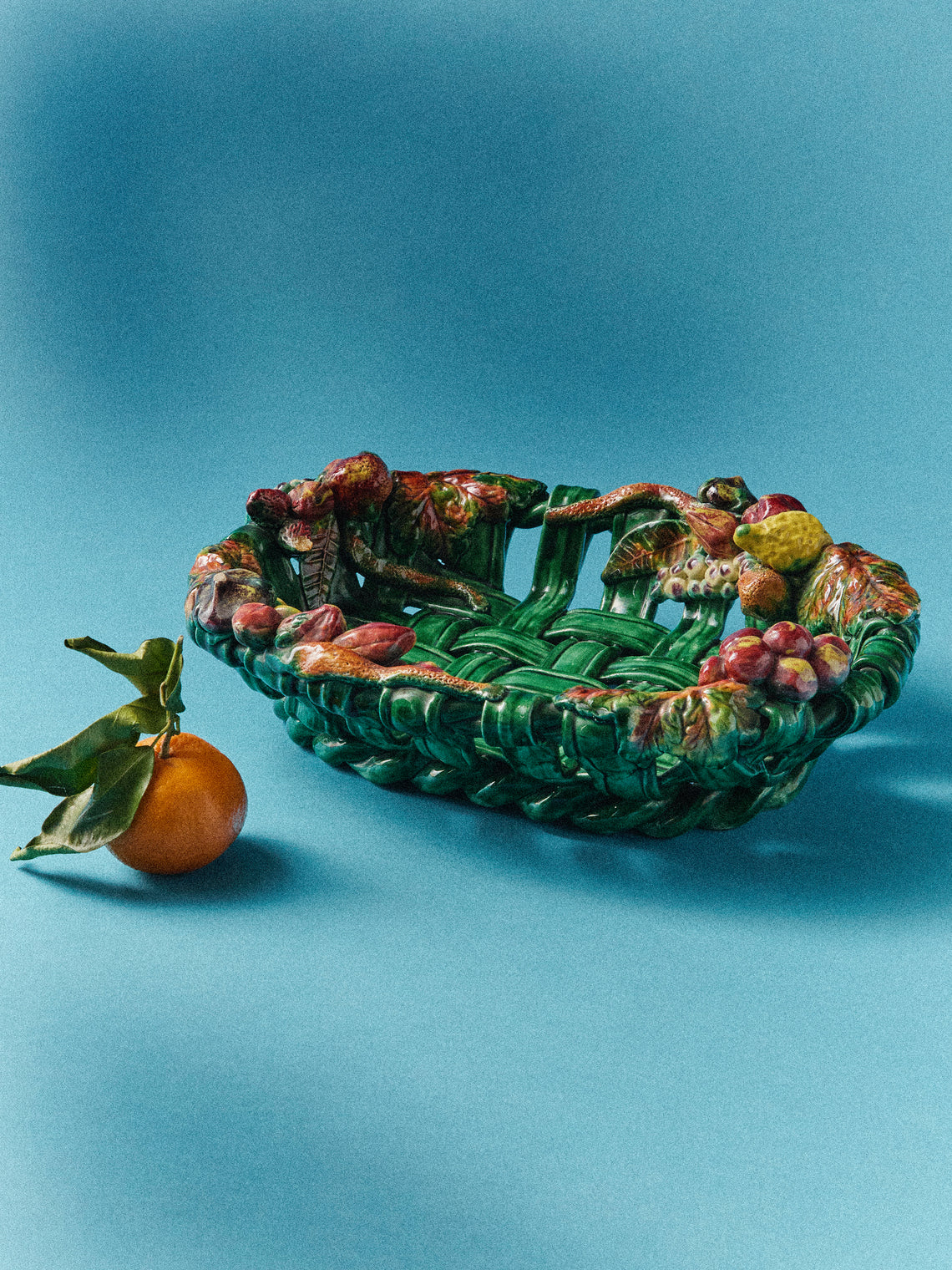 Antique and Vintage - 1960s Vallauris Majolica Ceramic Fruit Bowl - Green - ABASK