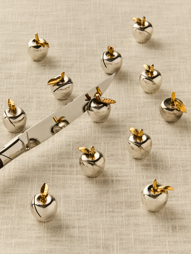 Antique and Vintage - Mid-Century Apples Silver-Plated Knife Rests (Set of 12) - Silver - ABASK