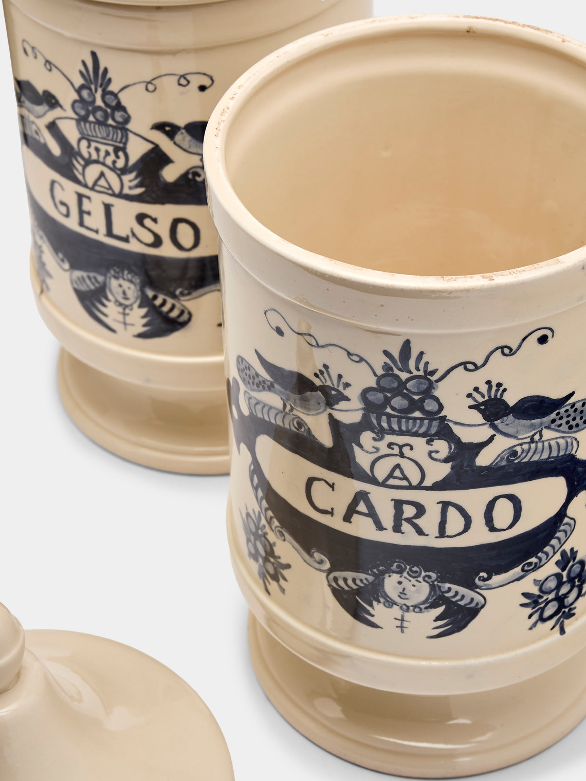 Antique and Vintage - 1940s Italian Ceramic Apothecary Jars (Set of 2) - Blue - ABASK