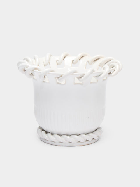 Antique and Vintage - 1920s Émile Tessier Ceramic Vase (9in/22.5cm) - White - ABASK - 