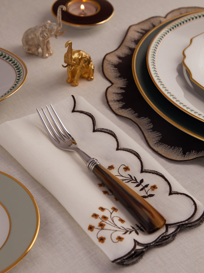 Los Encajeros - Spring Embroidered Linen Napkins (Set of 4) - White - ABASK