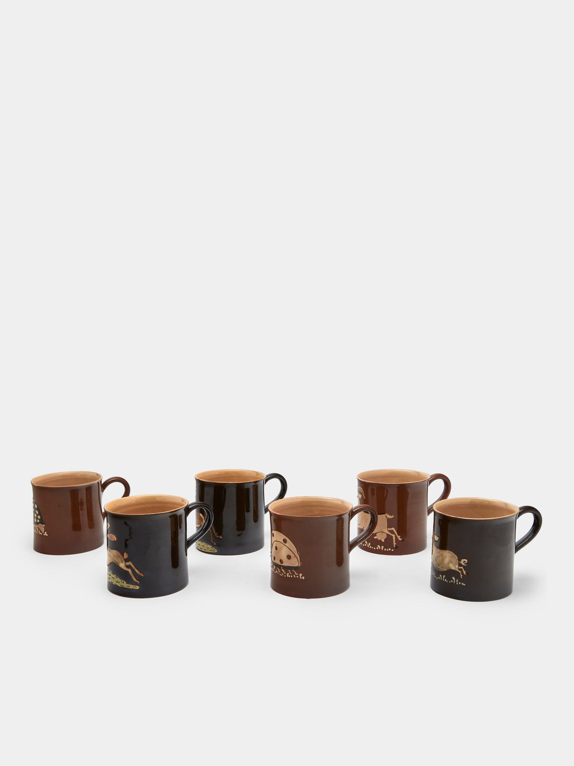 Animals Hand-Painted Ceramic Mugs (Set of 6)
