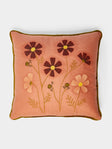 Rosemary Milner - Floral Hand-Embroidered Linen Cushion (19.5in/50cm) - Pink - ABASK - 