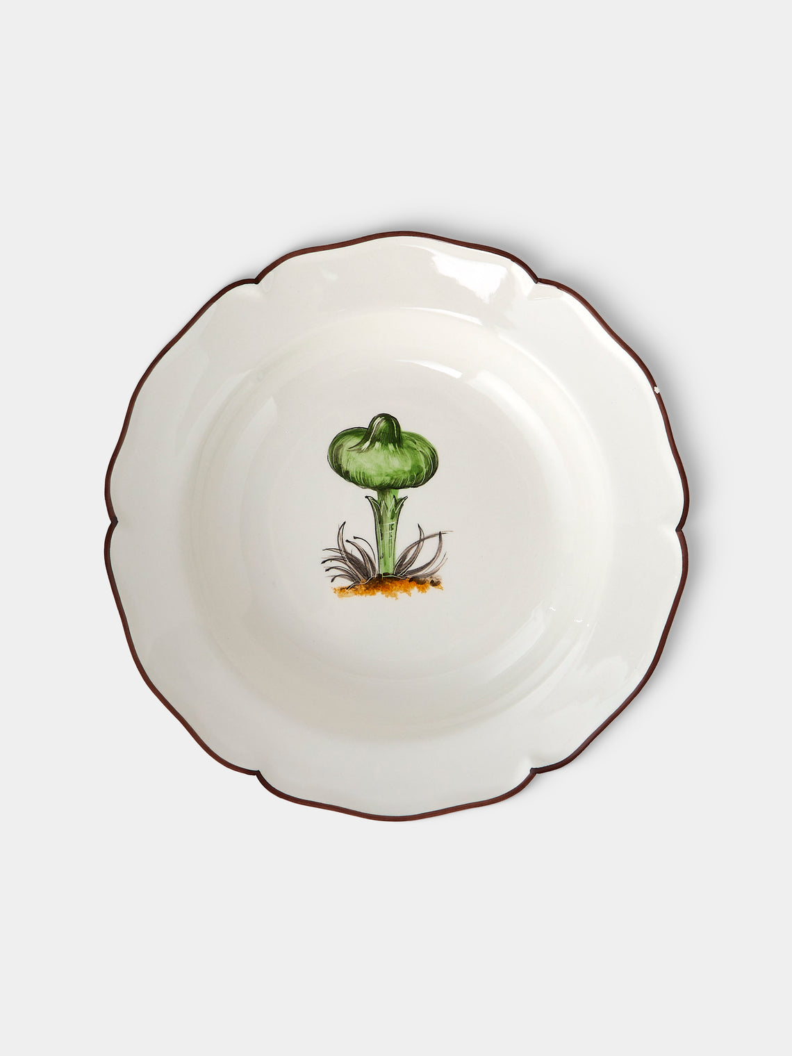 Este Ceramiche - Bristol Mushrooms Hand-Painted Ceramic Soup Plates – 9.5in/24cm (Set of 6) - White - ABASK