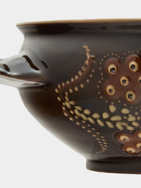 Poterie d’Évires - Flowers Hand-Painted Ceramic Soup Bowls (Set of 4) - Dark brown - ABASK