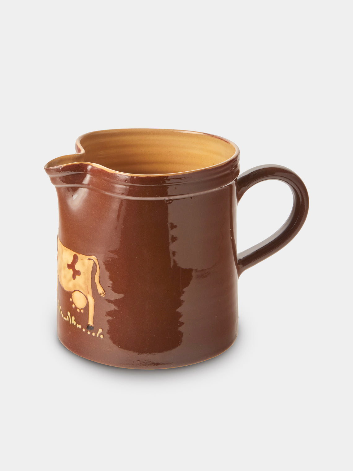 Poterie d’Évires - Cows Hand-Painted Ceramic Straight-Edge Medium Jug - Light Brown - ABASK