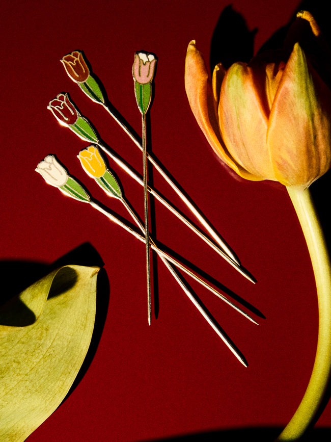 Antique and Vintage - 1953 Dutch Tulip Silver and Enamel Cocktail Picks (Set of 12) -  - ABASK