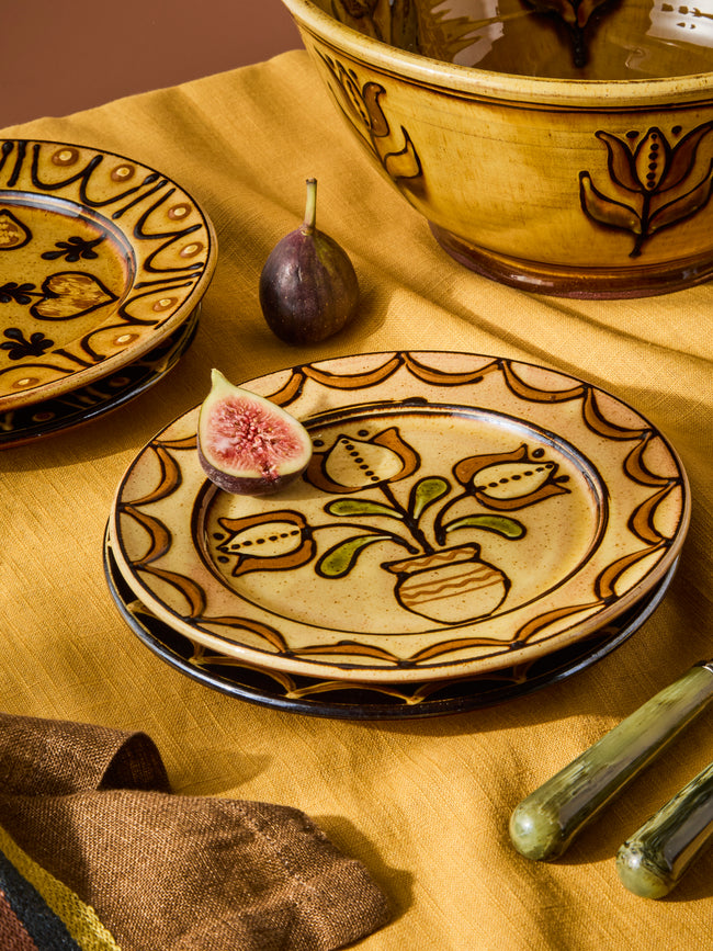 Fitch & McAndrew - Tulips Slipware Salad / Dessert Plate (7.5in/19cm) - Yellow - ABASK
