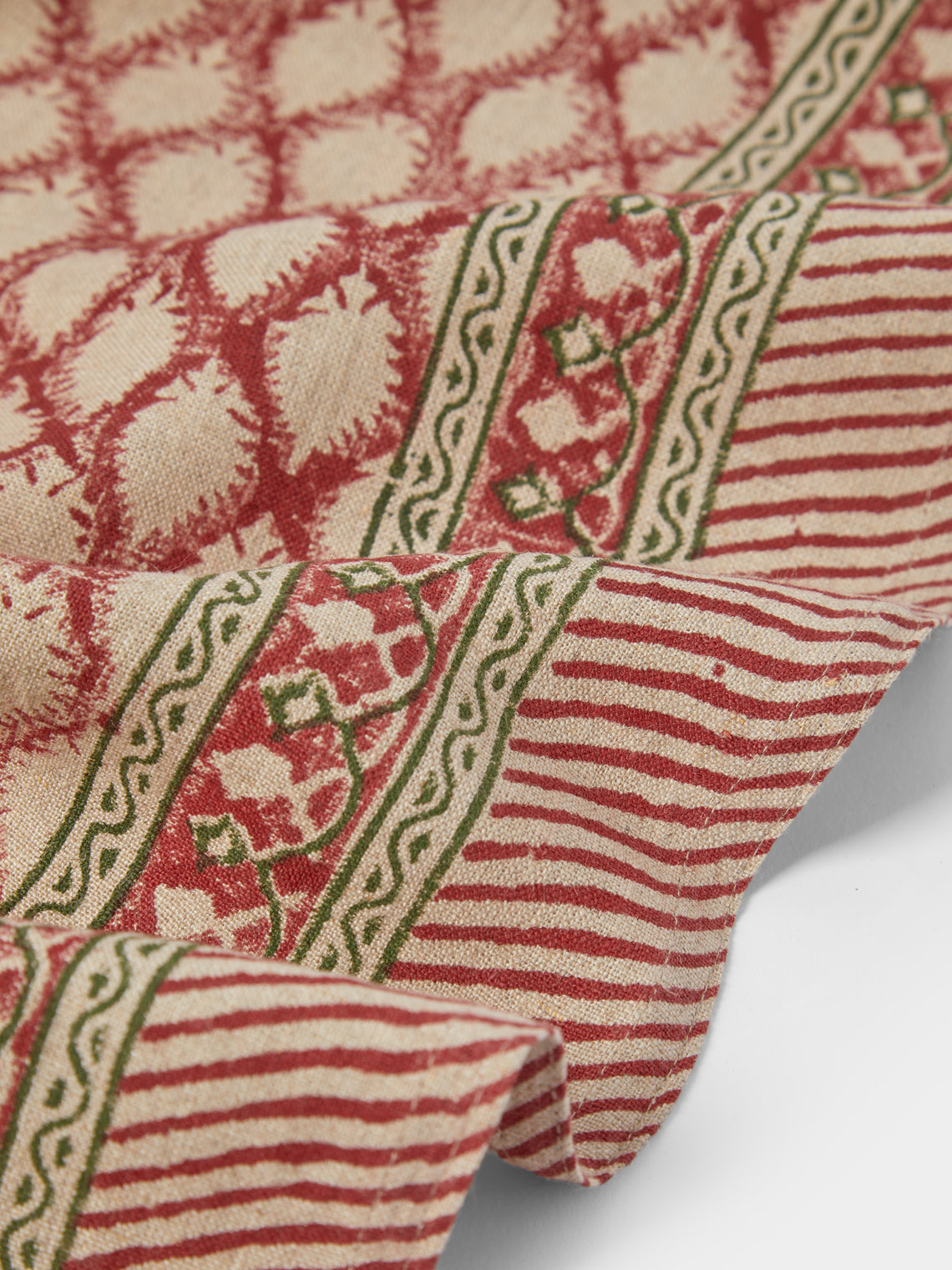 Chamois - Cypress Block-Printed Linen Rectangular Tablecloth (138in/3.5m) - Multiple - ABASK