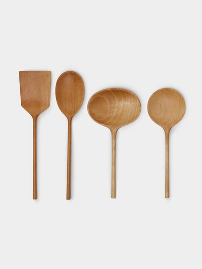 Jaejin Choi - Hand-Carved Birch Mixed Utensils (Set of 4) - Light brown - ABASK - 