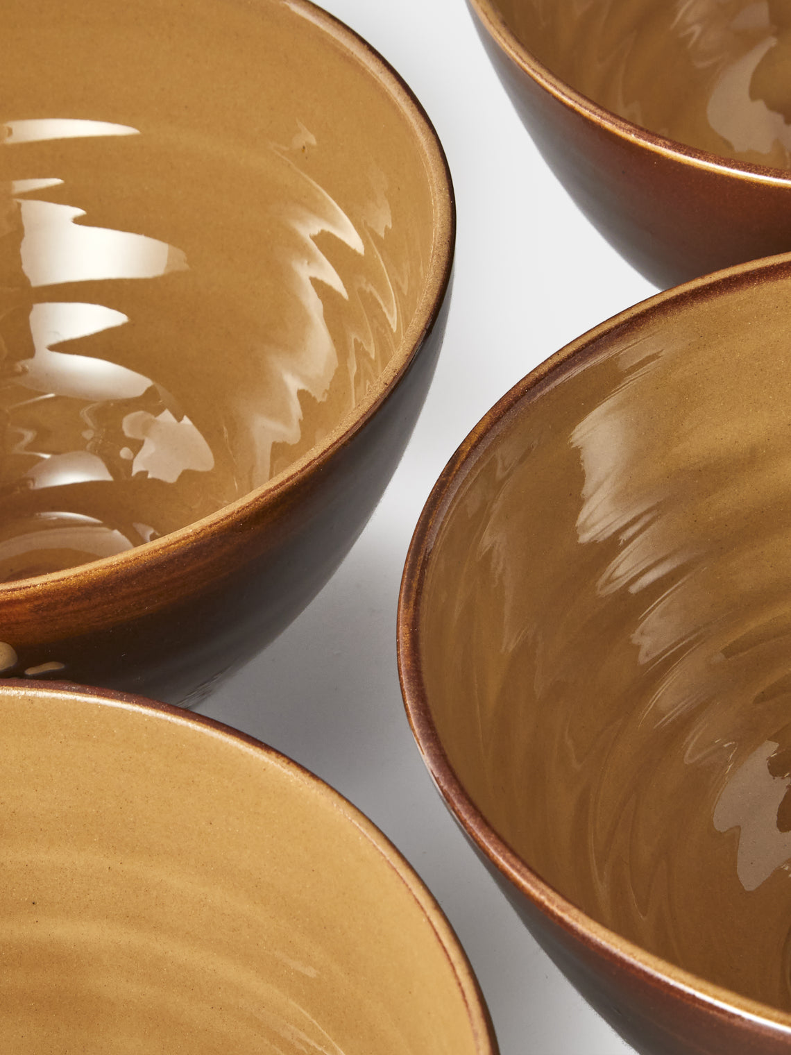 Poterie d’Évires - Flowers Hand-Painted Ceramic Grand Bowls (Set of 4) - Light Brown - ABASK