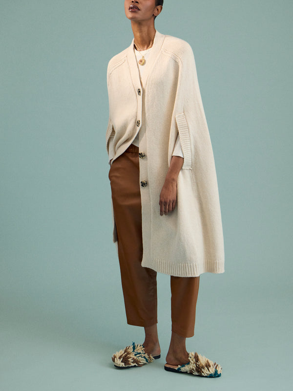 Isa Arfen - Cashmere and Lambswool Cape | One Size - Cream - ABASK