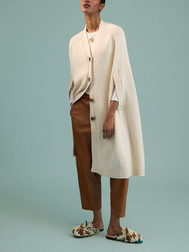 Isa Arfen - Cashmere and Lambswool Cape | One Size - Cream - ABASK