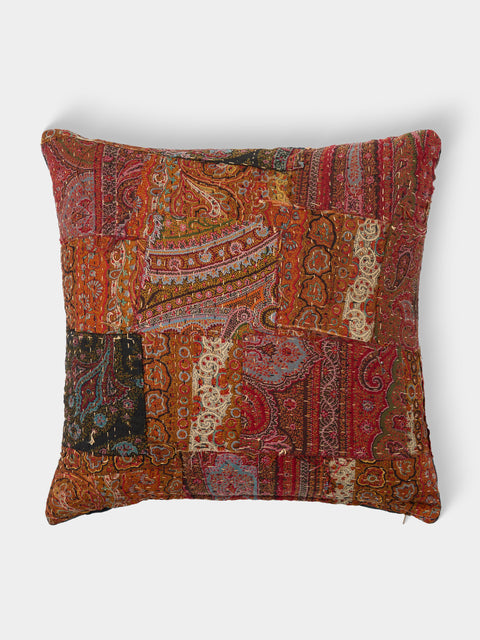 By Walid - 19th-Century Paisley Patchwork Wool and Linen Cushion (15.5in/40cm) - Multiple - ABASK - 