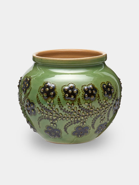 Poterie d’Évires - Flowers Hand-Painted Ceramic Vase (5in/13cm) - Green - ABASK - 