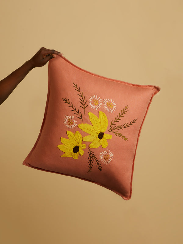 Lora Avedian - Bunch of Flowers Hand-Embroidered Linen Cushion -  - ABASK