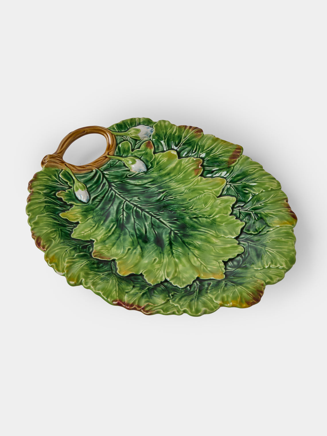 Verdolini - Leaves Hand-Painted Majolica Ceramic Serving Platter - Green - ABASK
