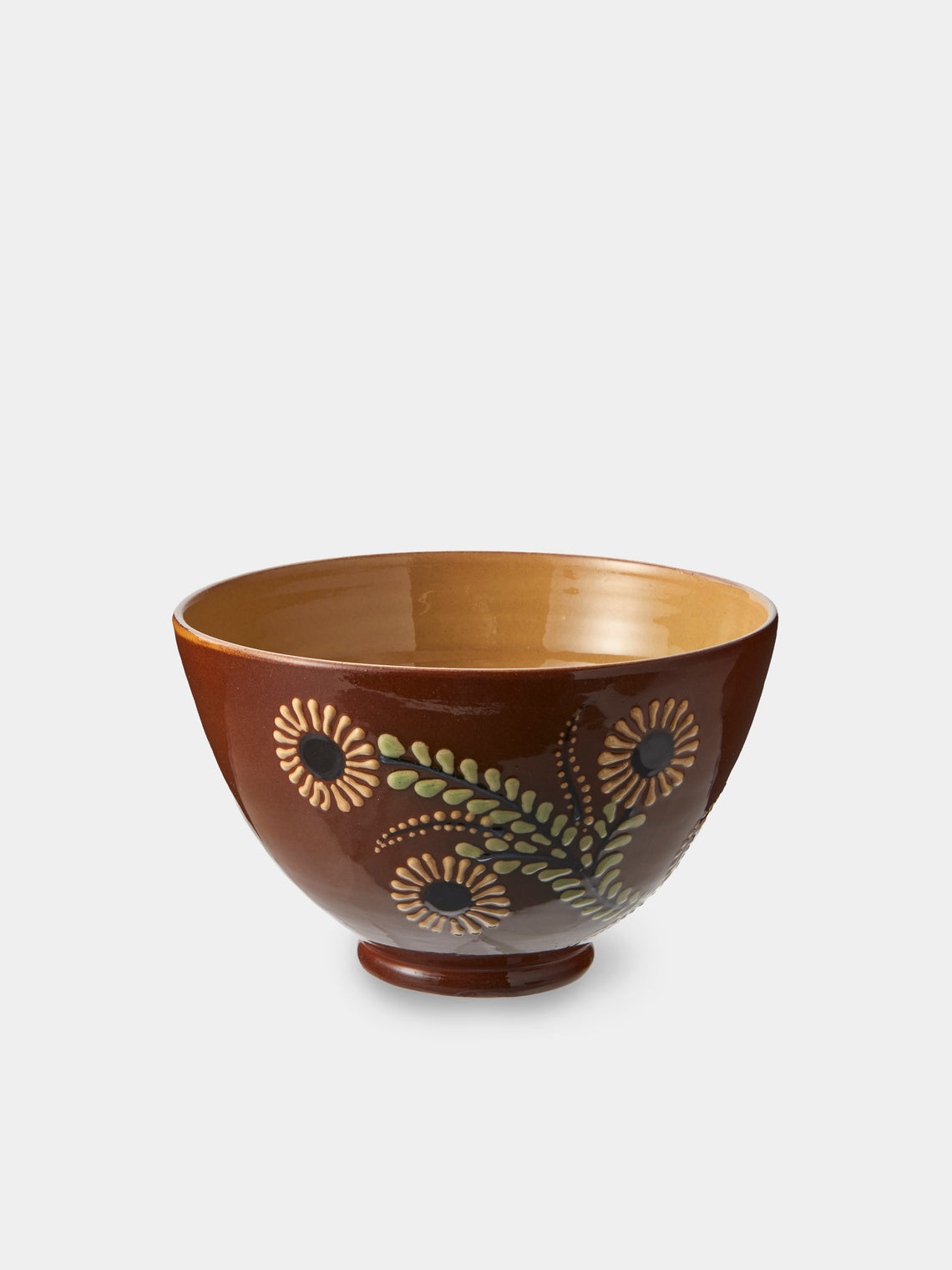 Poterie d’Évires - Flowers Hand-Painted Ceramic Grand Bowls (Set of 4) - Light Brown - ABASK