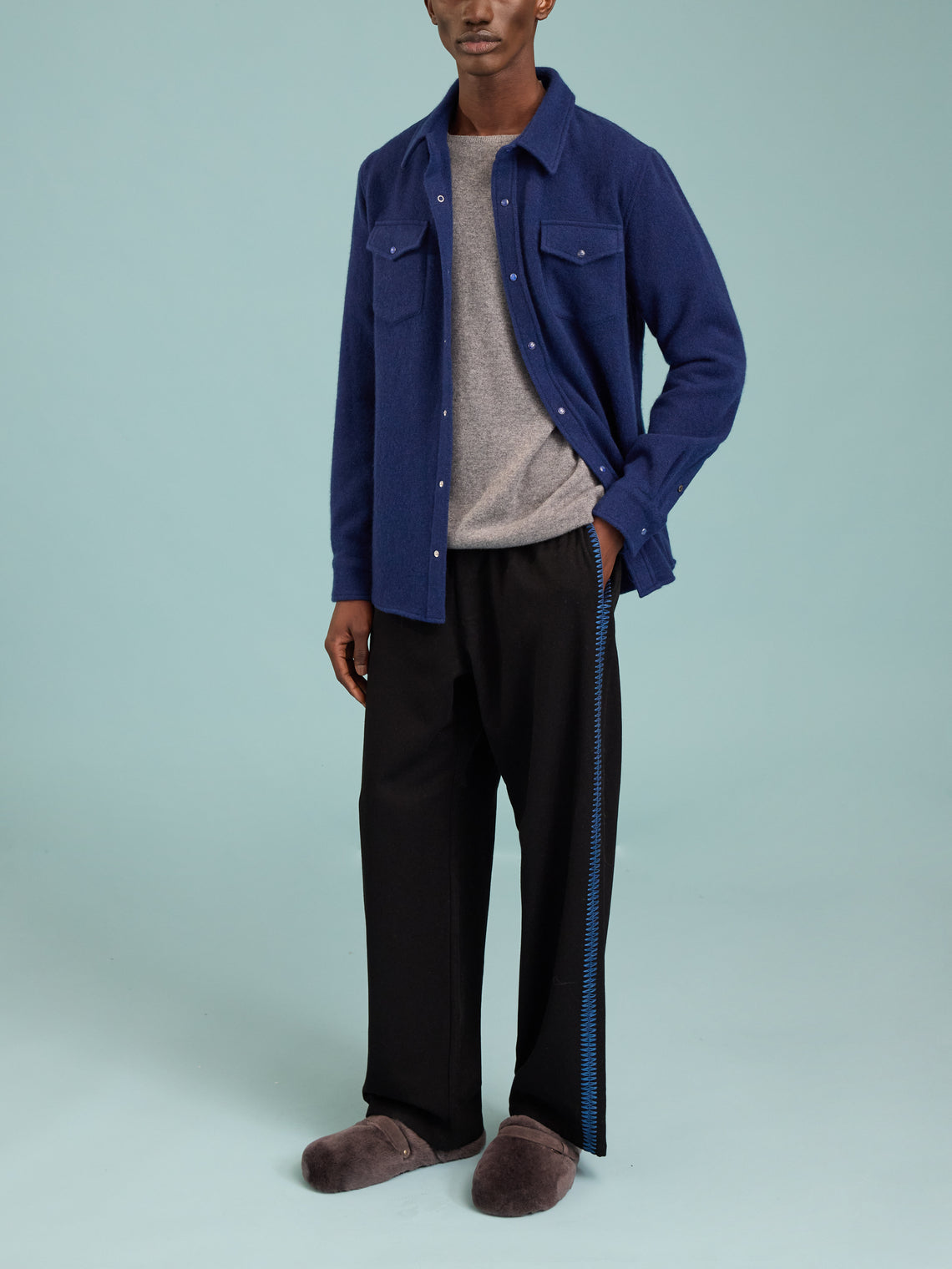 God's True Cashmere - Cashmere Shirt | Size: M - Navy - ABASK