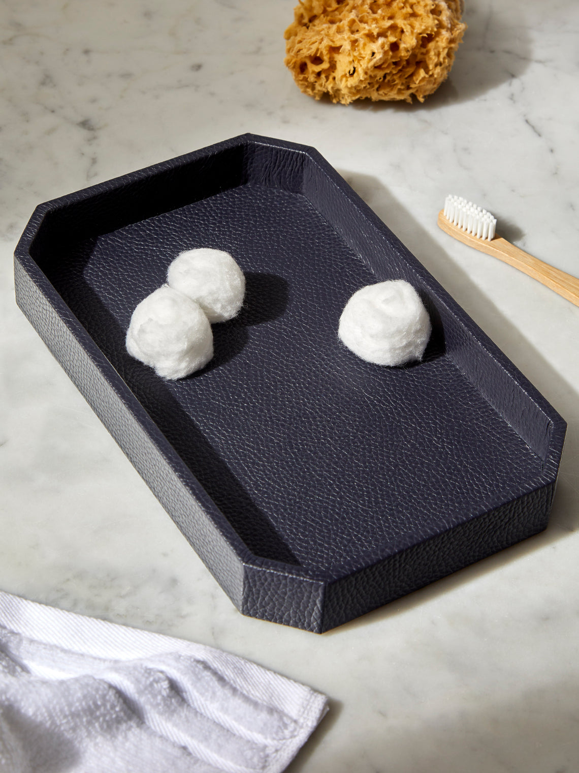 Cassigoli - Del Monte Leather Hexagonal Vide Poche (11in/28cm) - Navy - ABASK