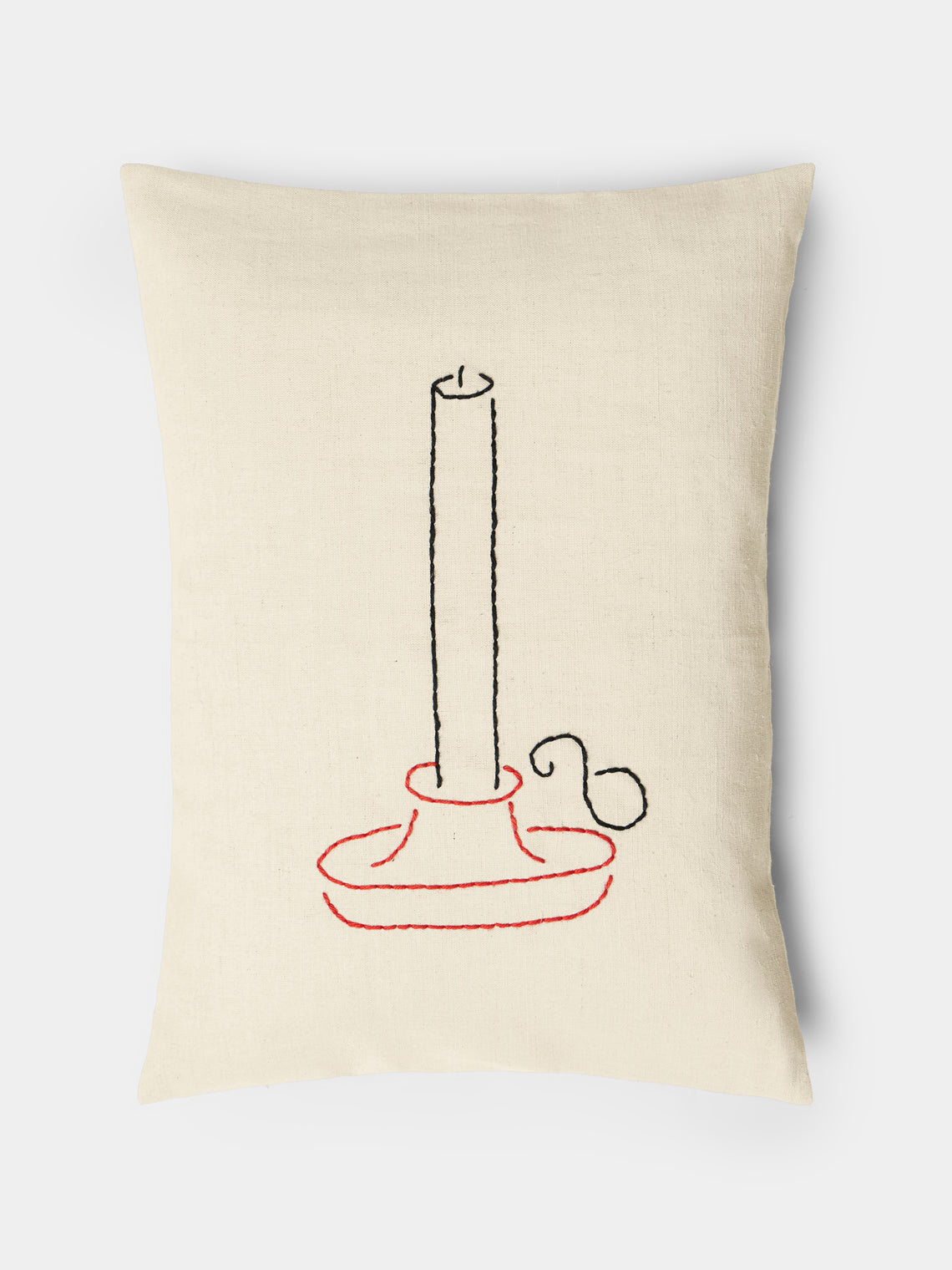 Oeuvres Sensibles - Candle Hand-Embroidered Cotton and Hemp Linen Cushion (15.5in/40cm) - Cream - ABASK - 