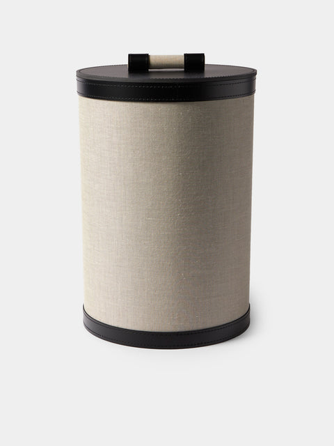 Pinetti - Penelope Leather Lidded Wastepaper Basket - Black - ABASK - 