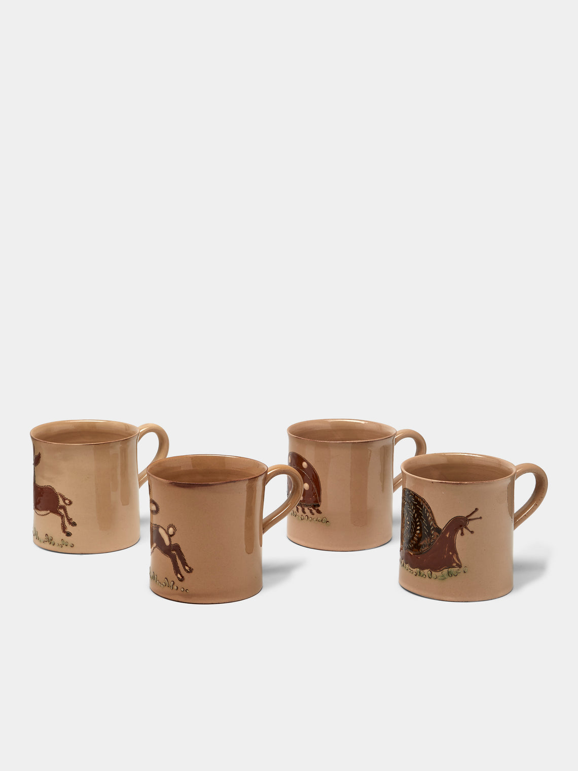 Poterie d’Évires - Animals Hand-Painted Ceramic Mugs (Set of 4) - Cream - ABASK