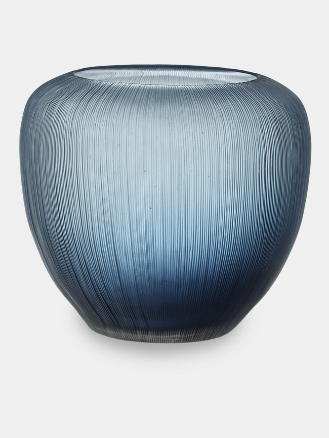 Micheluzzi Glass - Goccia Oceano Millerighe Hand-Blown Murano Glass Vase (8in/20cm) - Blue - ABASK - 