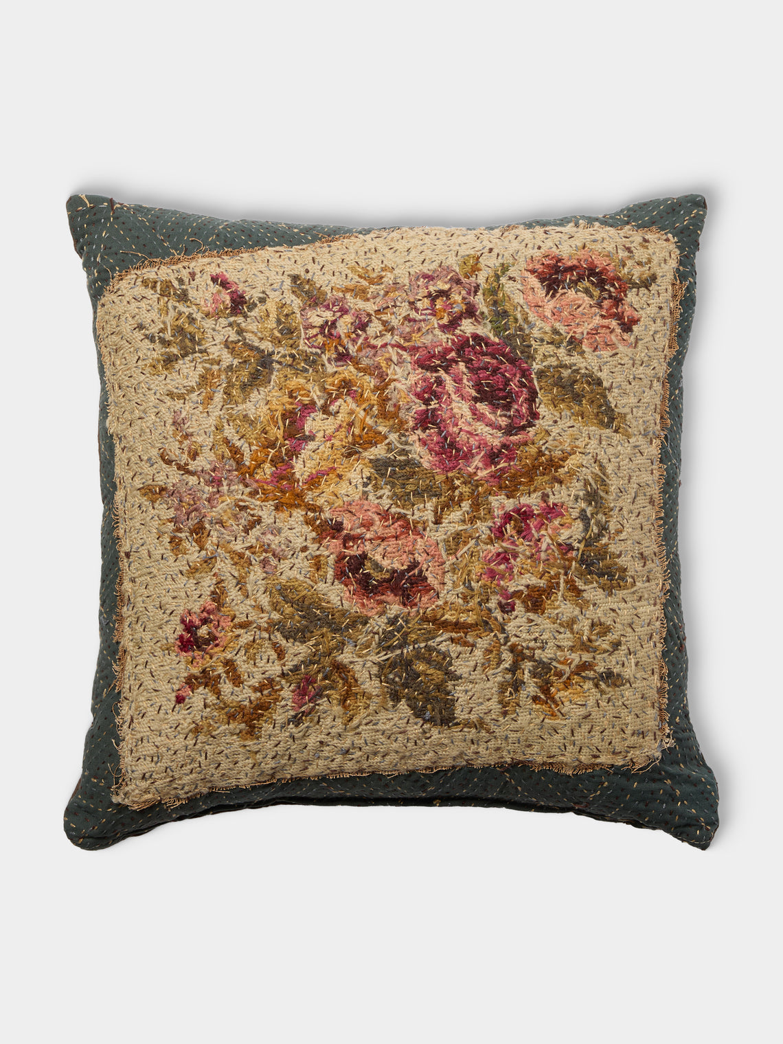 By Walid - 19th-Century Needlepoint Wool, Linen and Cotton Cushion (19.5in/50cm) - Multiple - ABASK - 