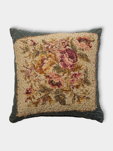 By Walid - 19th-Century Needlepoint Wool, Linen and Cotton Cushion (19.5in/50cm) - Multiple - ABASK - 