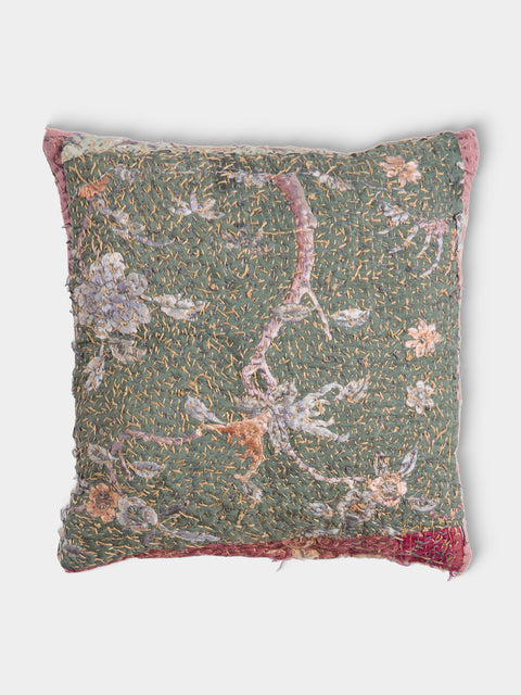 By Walid - 19th-Century Qing Dynasty Embroidered Silk and Marcella Cotton Cushion (13.5in/35cm) - Multiple - ABASK - 