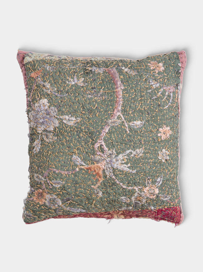 By Walid - 19th-Century Qing Dynasty Embroidered Silk and Marcella Cotton Cushion (13.5in/35cm) - Multiple - ABASK - 