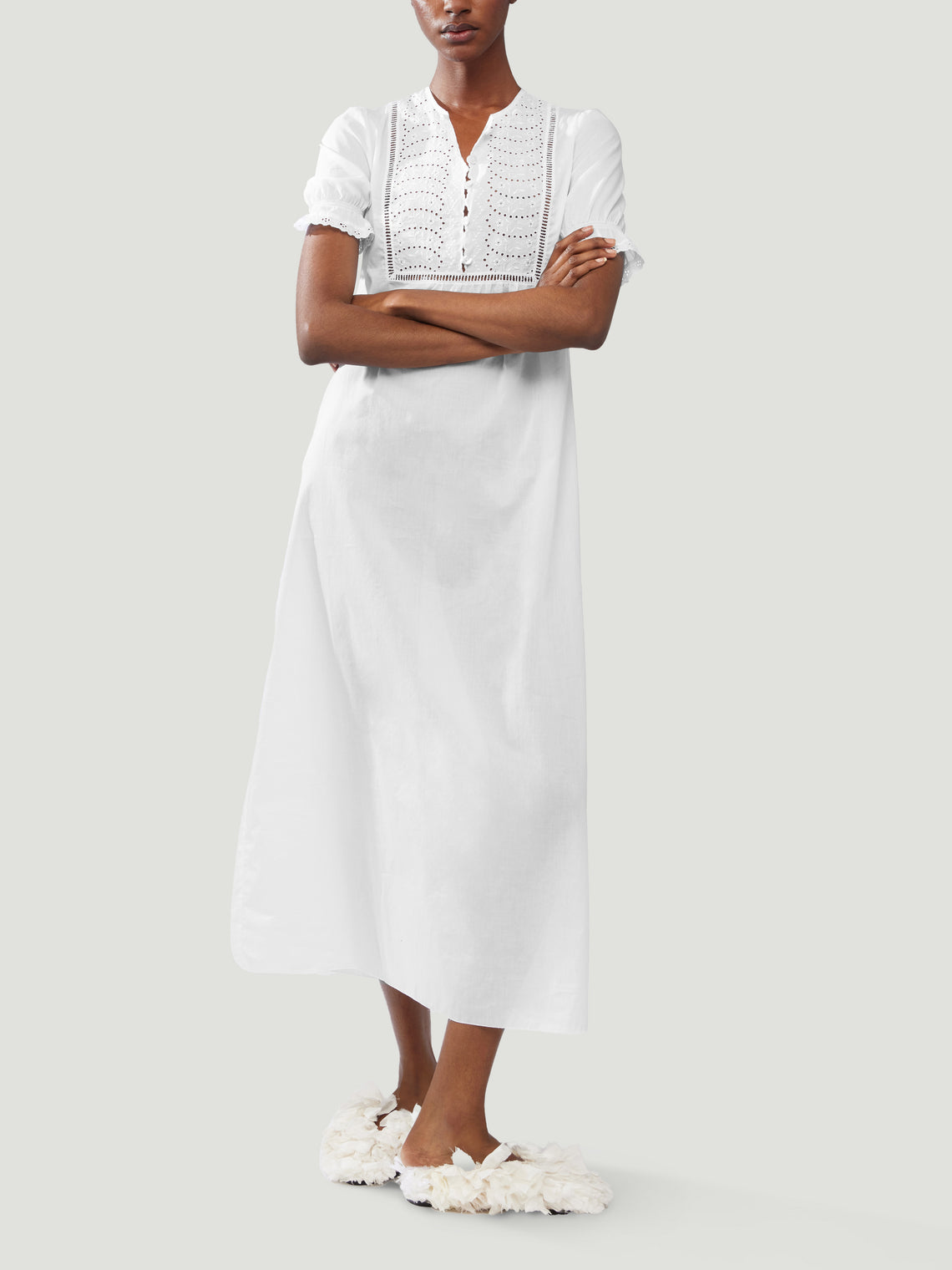 Loretta Caponi - Olga Embroidered Cotton Dress - White - ABASK