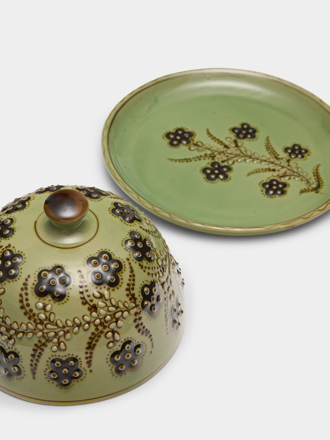 Poterie d’Évires - Flowers Hand-Painted Ceramic Large Lidded Butter Dish - Green - ABASK