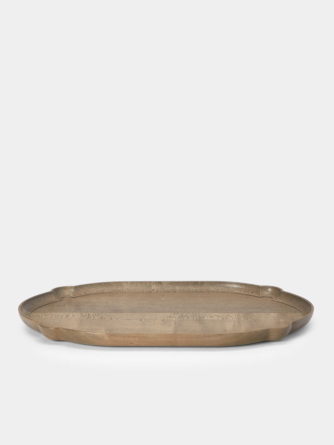 Ifuji - Italian Hand-Carved Wood Oval Tray (14in/36cm) - Brown - ABASK