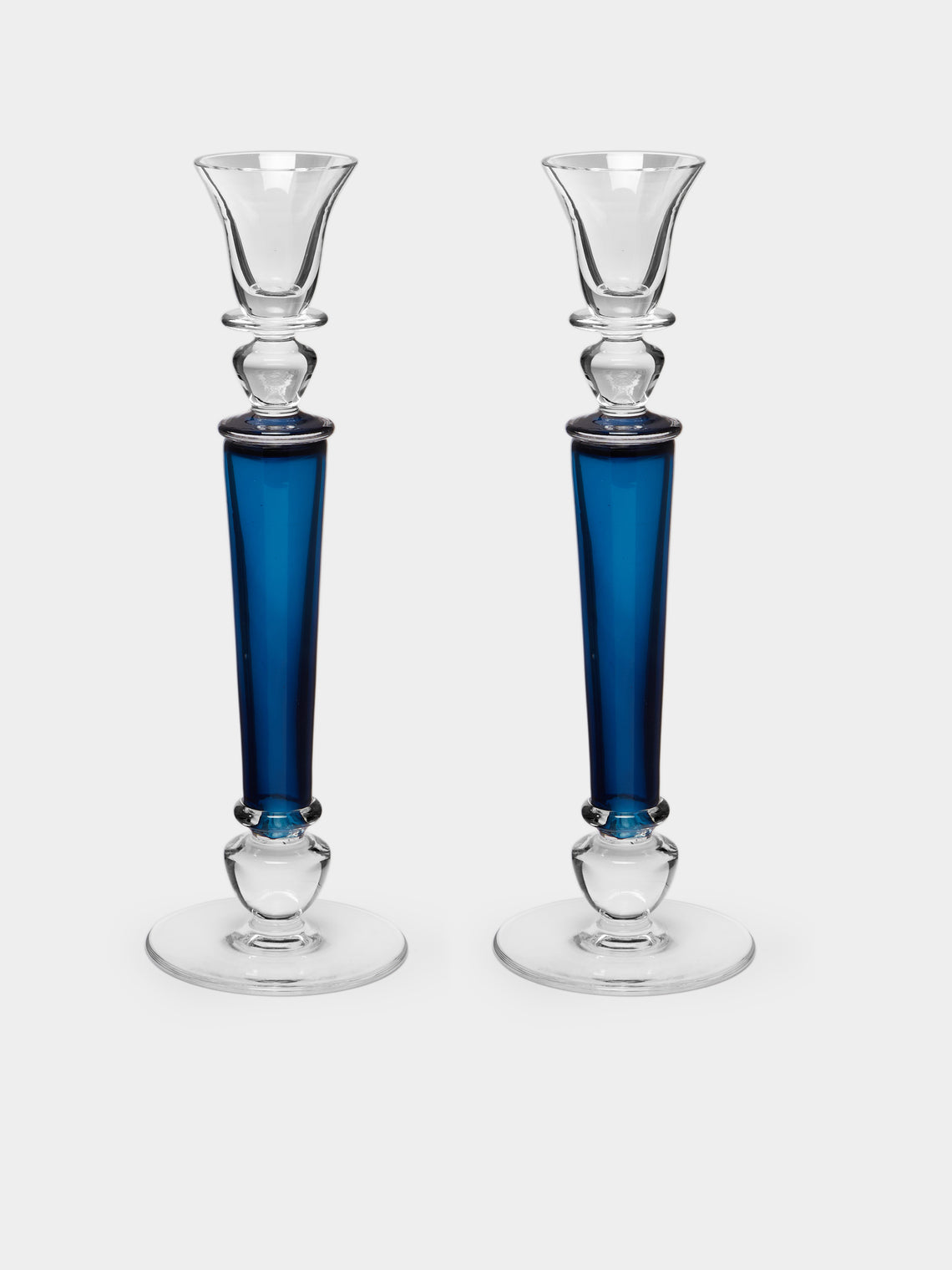 Theresienthal - Memphis Hand-Blown Crystal Candlestick (Set of 2) - Blue - ABASK 