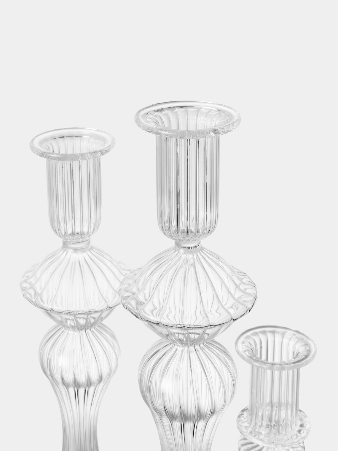 Alya Tannous - | Set of 3 | Iconica Hand-Blown Glass Candlesticks - Clear - ABASK