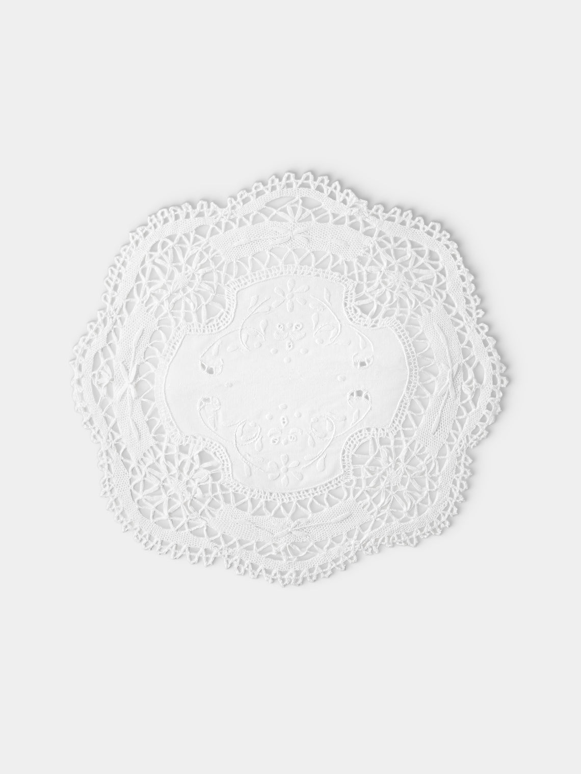 Rolane du Dreuih Creations - Lacework Linen Small Round Placemats (Set of 4) - Ivory - ABASK - 