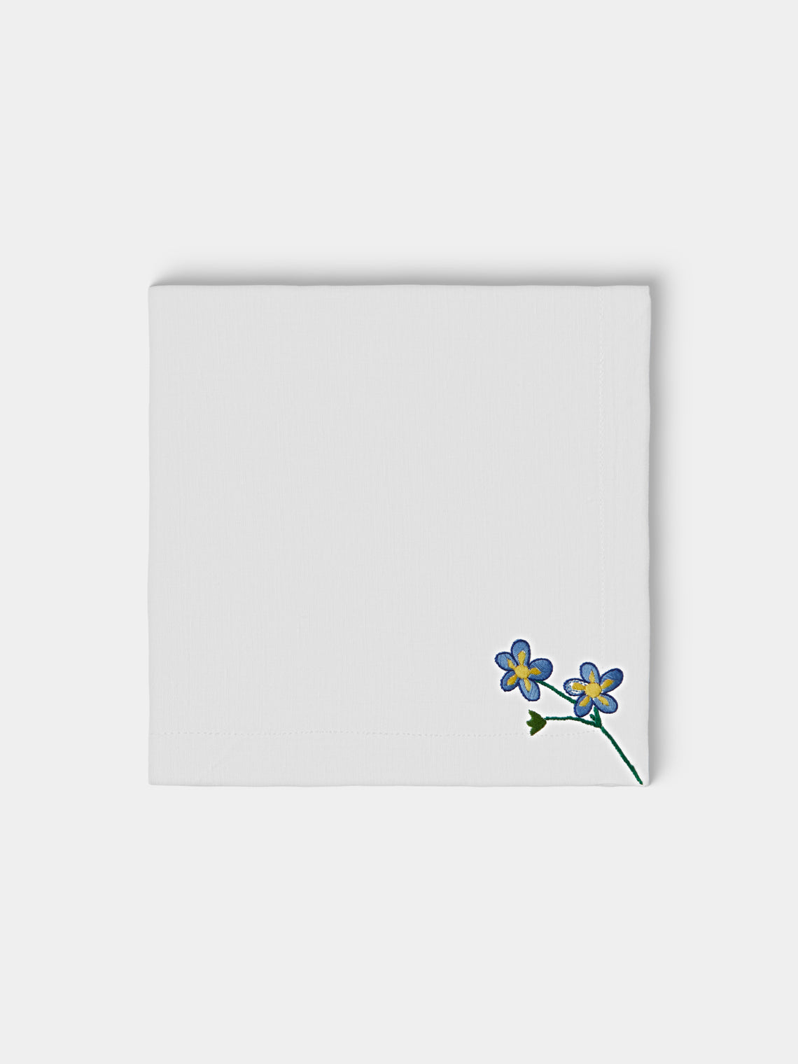 Taf Firenze - | Set of 6 | Summer Floral Hand-Embroidered Linen Napkins - White - ABASK