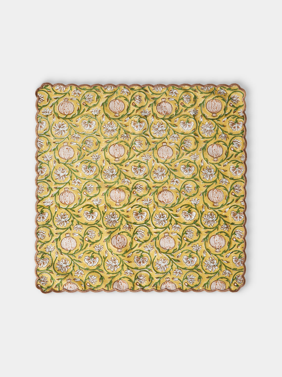 Chamois - Tangier Pomegranate Block-Printed Cotton Napkins (Set of 8) - Yellow - ABASK