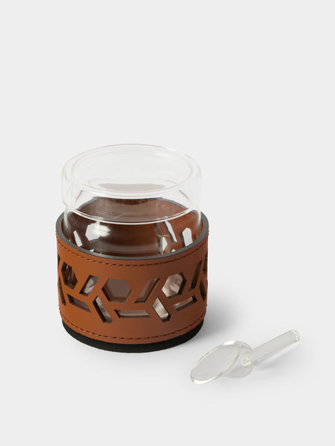 RUDI - Fiordaliso Glass and Leather Sugar Bowl with Spoon - Brown - ABASK - 